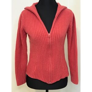 WILLS SPORT Ribbed Coral Pink Full Zip Sweater Women Size S Lambswool